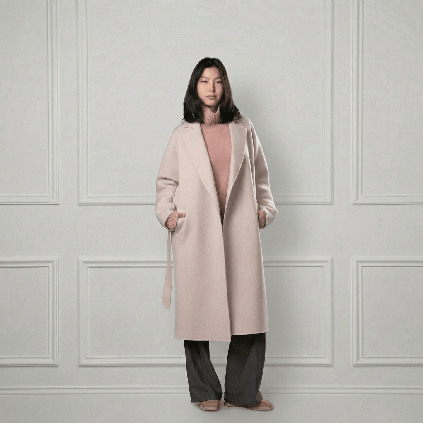 Isabella Belted Wool Coat - Blue Sky Cashmere