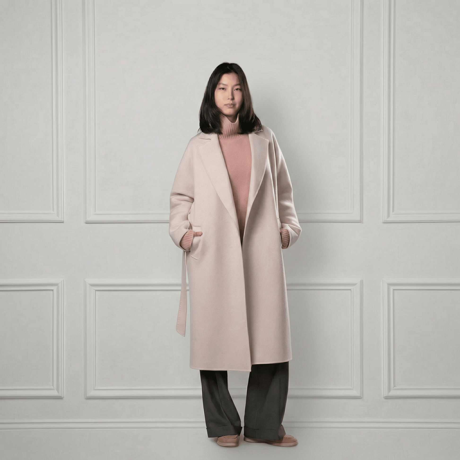 Isabella Belted Wool Coat - Blue Sky Cashmere