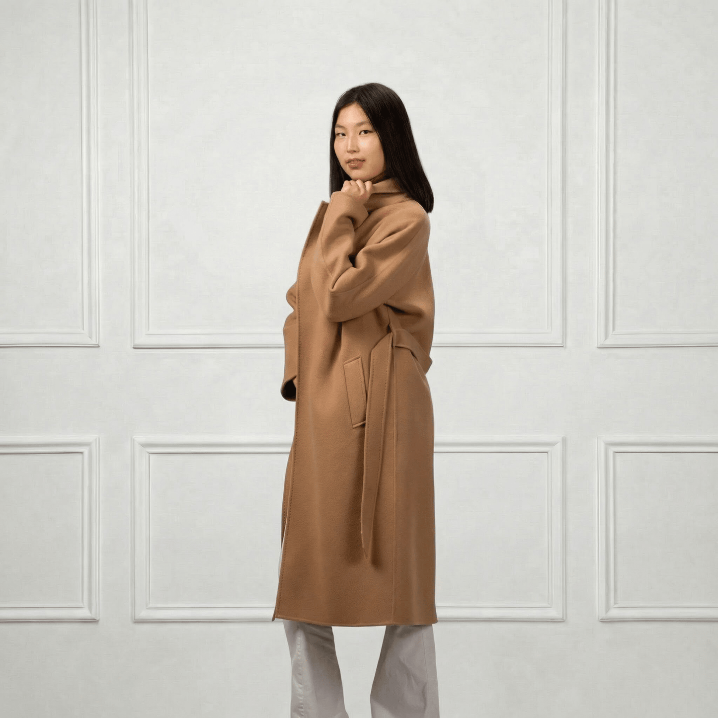 Isabella Belted Wool Coat - Blue Sky Cashmere