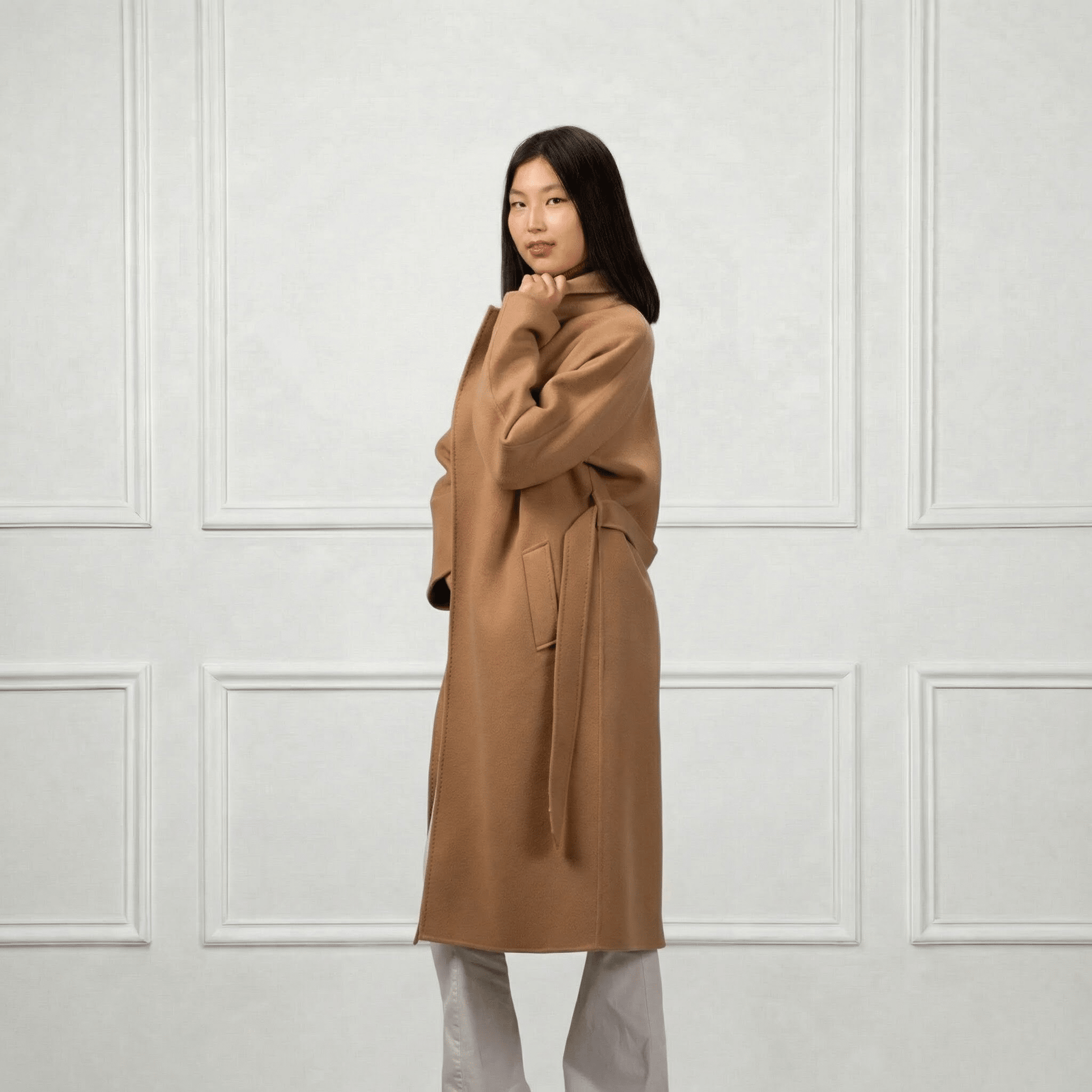 Isabella Belted Wool Coat - Blue Sky Cashmere