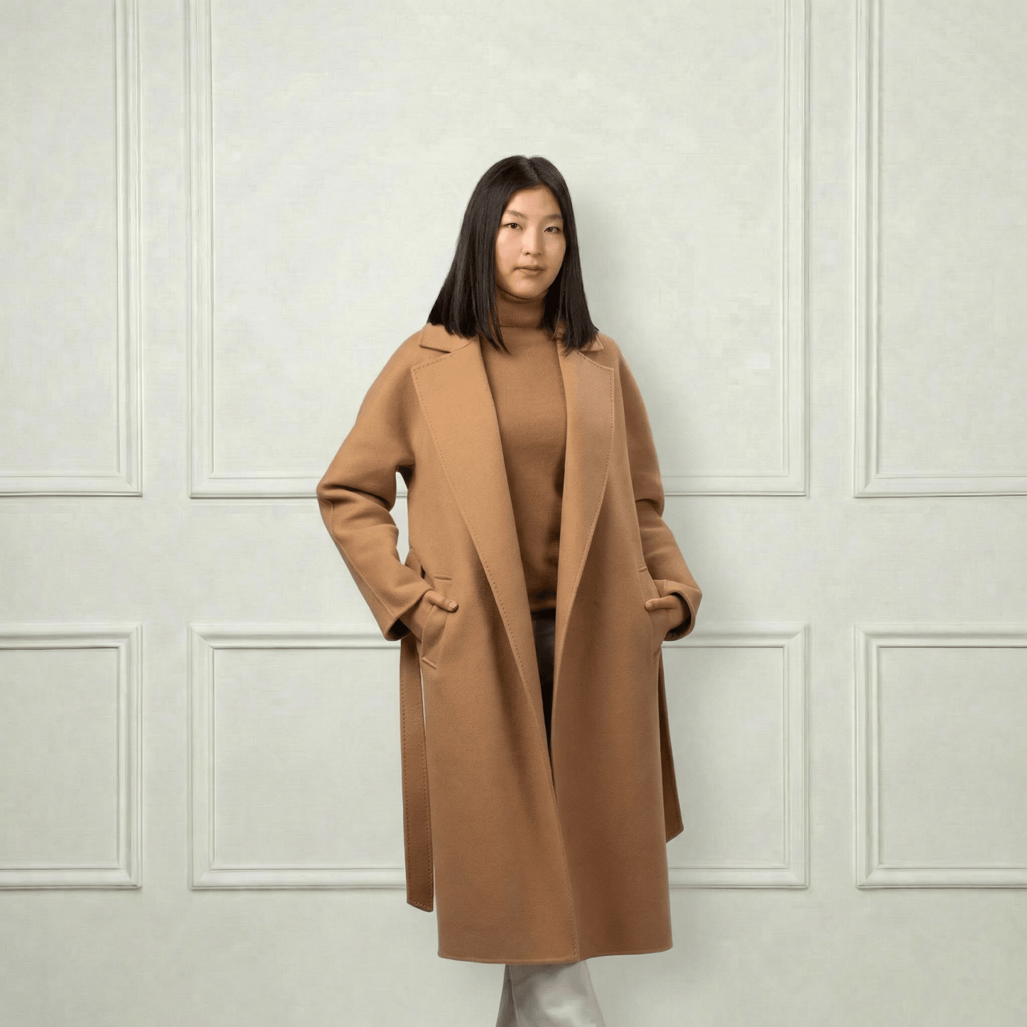 Isabella Belted Wool Coat - Blue Sky Cashmere