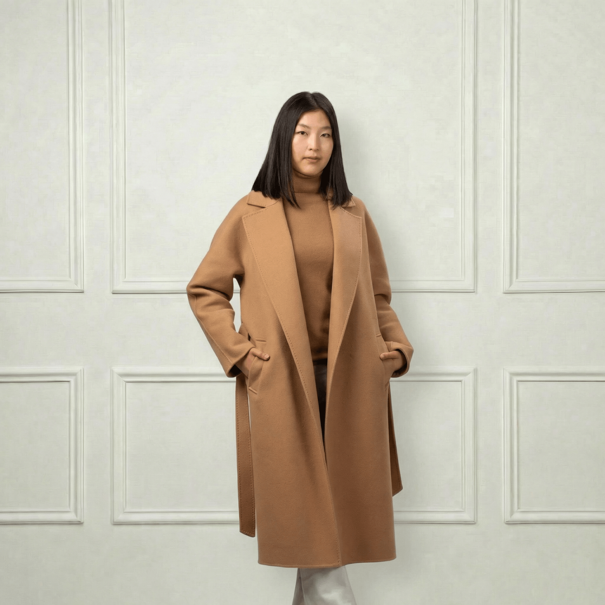 Isabella Belted Wool Coat - Blue Sky Cashmere