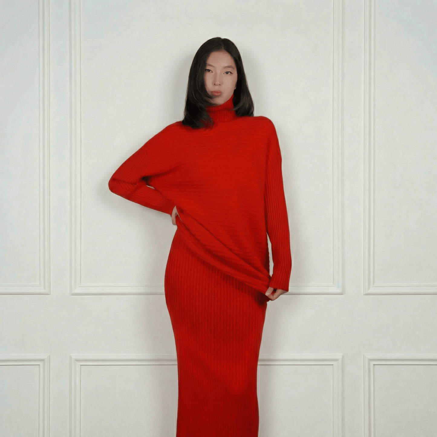 Lena Ribbed Cashmere Skirt - Blue Sky Cashmere