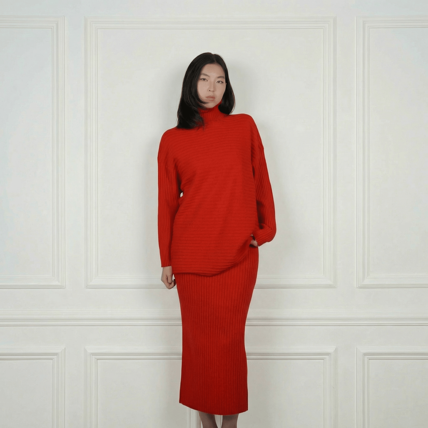 Lena Ribbed Cashmere Turtleneck - Blue Sky Cashmere