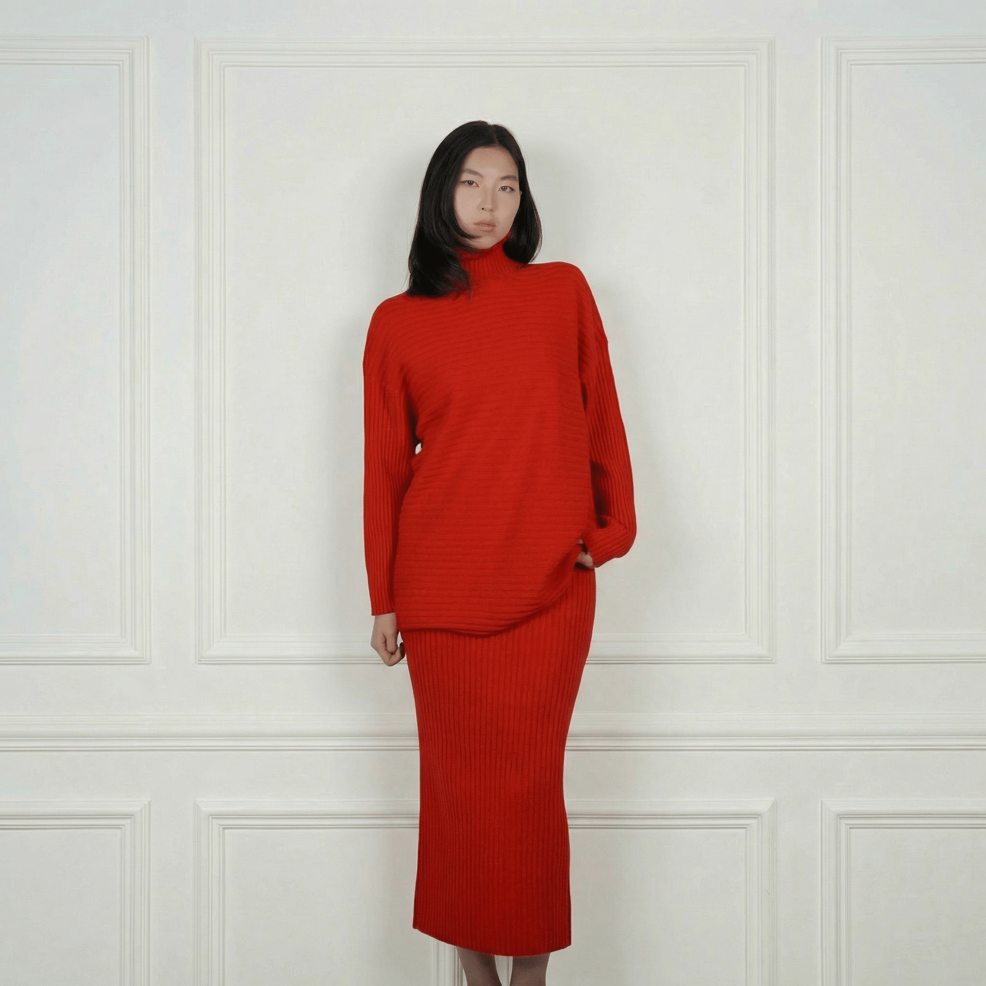 Lena Ribbed Cashmere Turtleneck - Blue Sky Cashmere