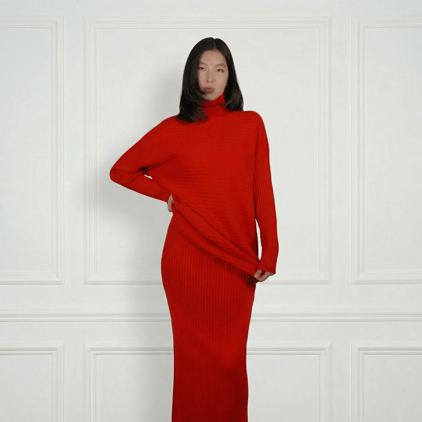 Lena Ribbed Cashmere Turtleneck - Blue Sky Cashmere