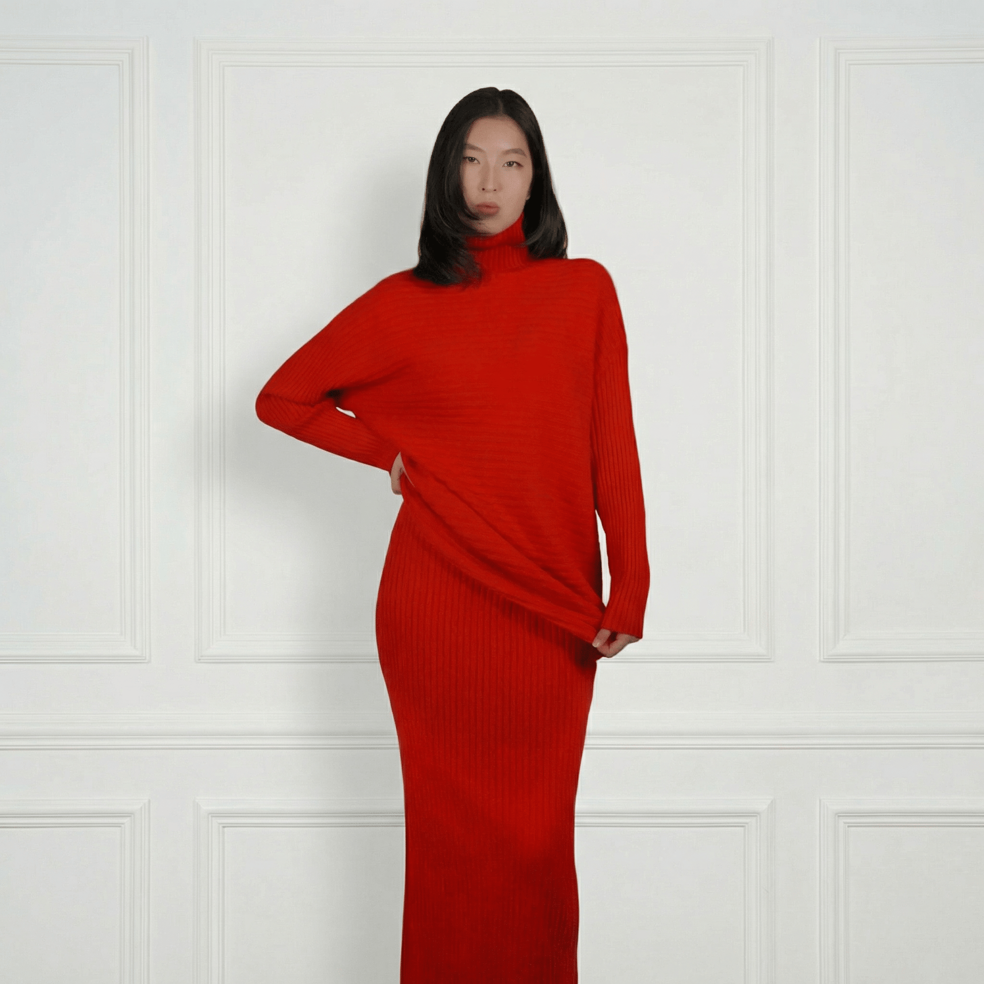 Lena Ribbed Cashmere Turtleneck - Blue Sky Cashmere