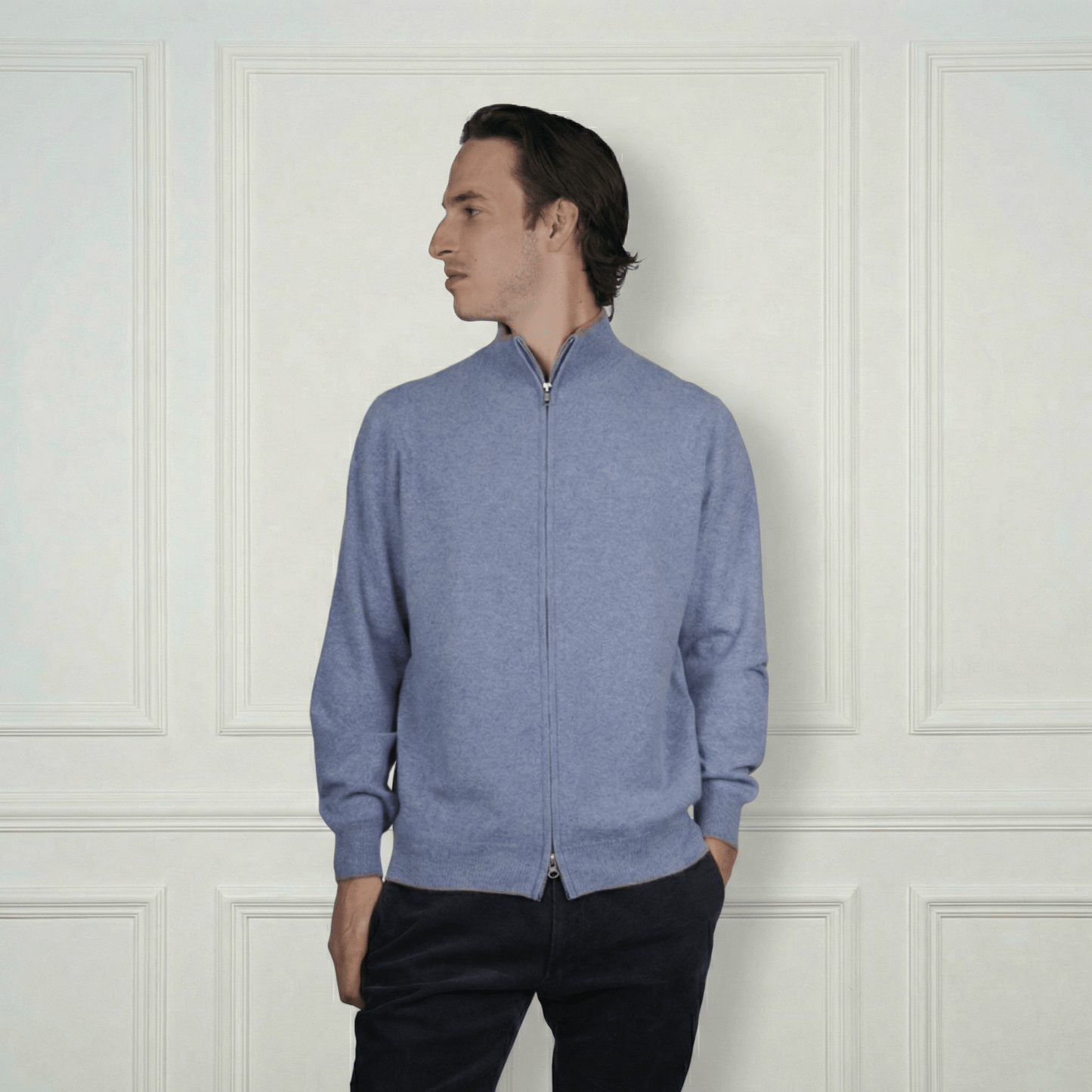 Leo Two - Way Cashmere Cardigan - Blue Sky Cashmere