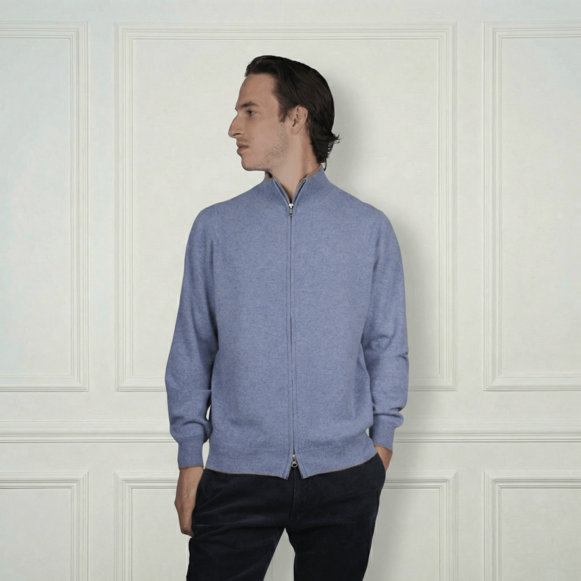 Leo Two - Way Cashmere Cardigan - Blue Sky Cashmere