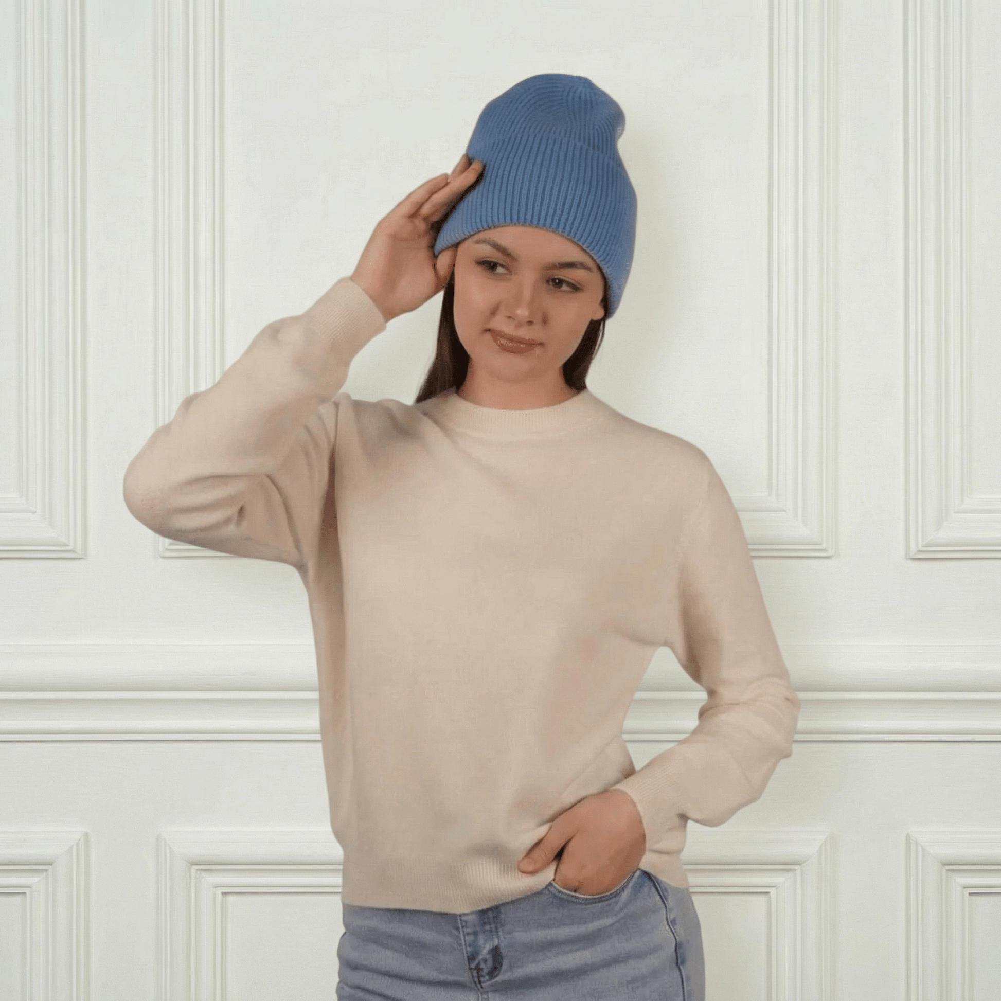 Lily Delicate Cashmere Beanie - Blue Sky Cashmere
