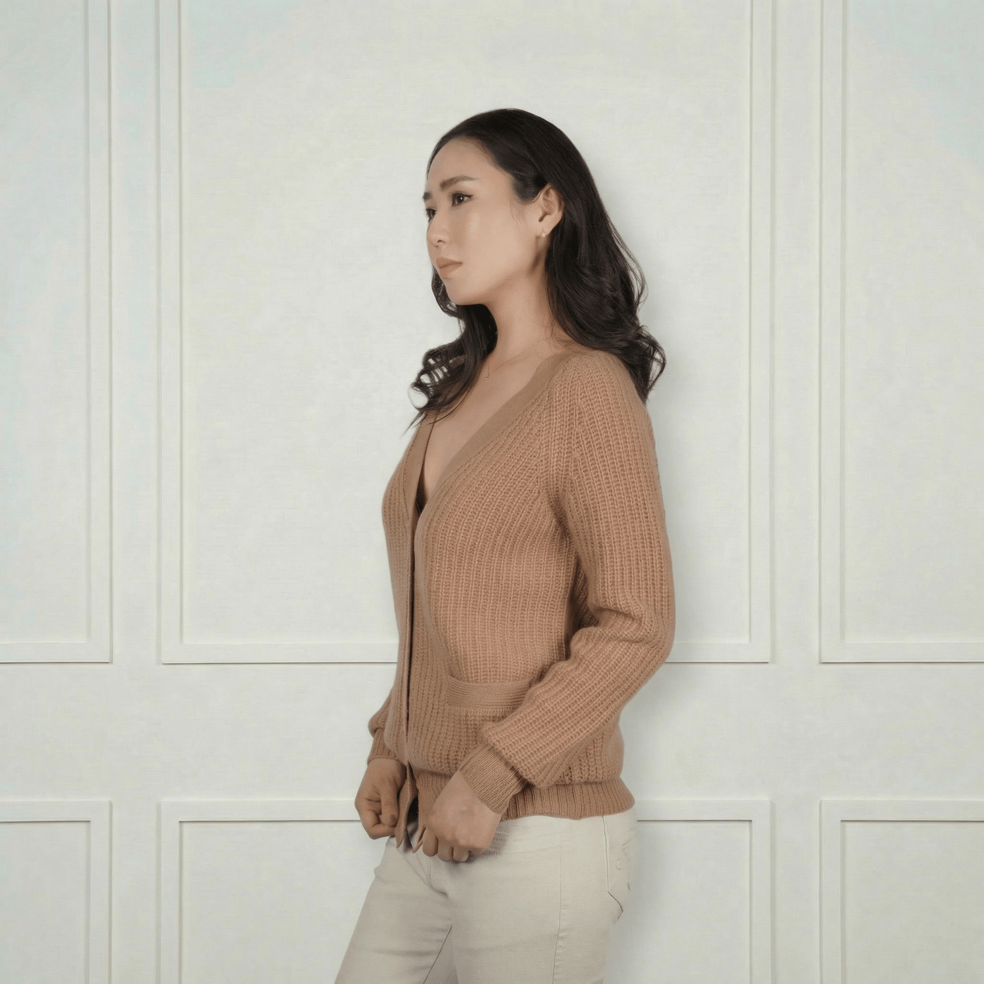 Maeve Classic V‑Neck Ribbed Cashmere Cardigan - Blue Sky Cashmere