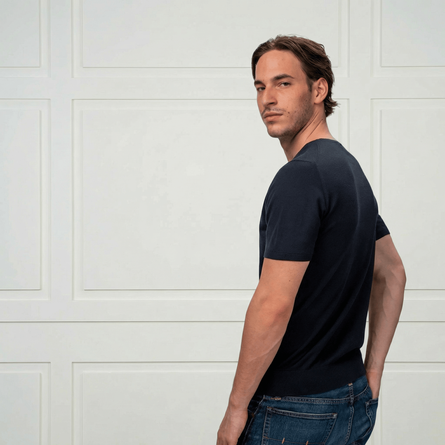 Maximilian Rounded Neck Cashmere&Cotton Shirt - Blue Sky Cashmere