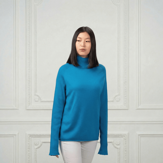 Natalia Staple Cashmere Turtleneck - Blue Sky Cashmere