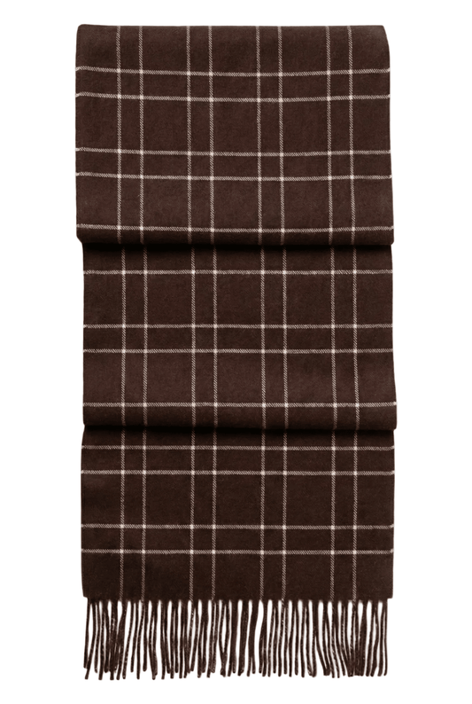 Plaid Fringed Camel Scarf - Blue Sky Cashmere