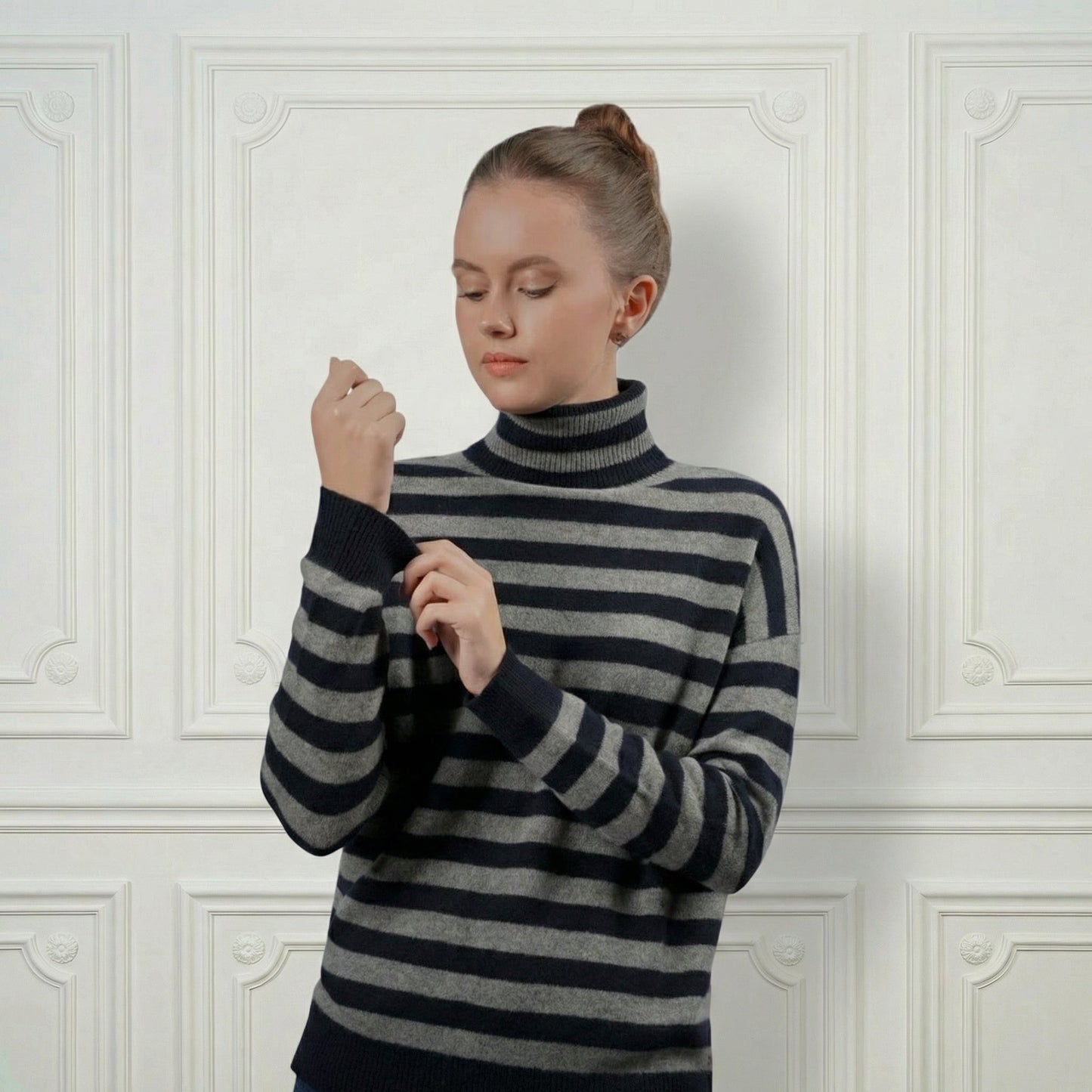 Striped Cashmere Turtleneck - Blue Sky Cashmere