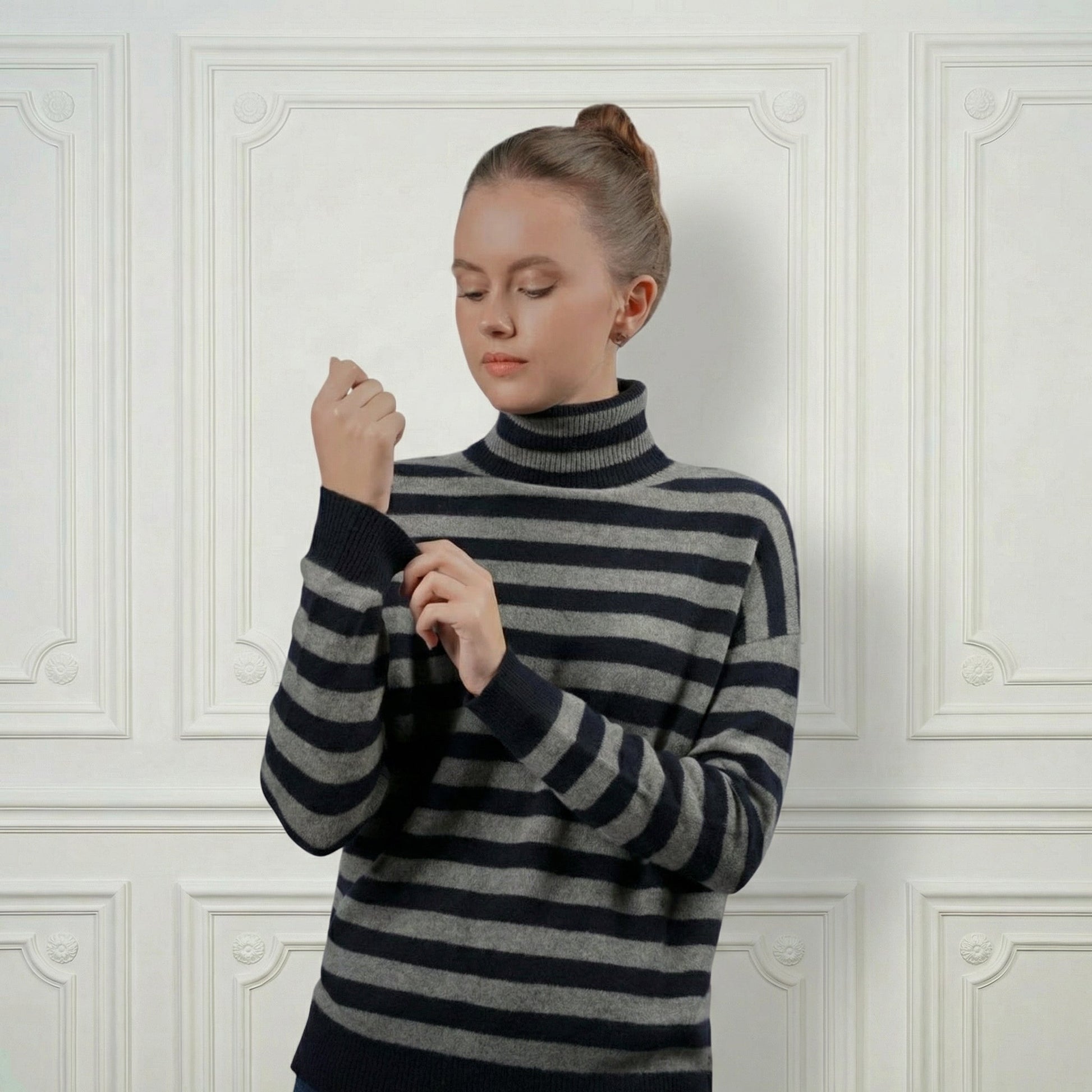 Striped Cashmere Turtleneck - Blue Sky Cashmere