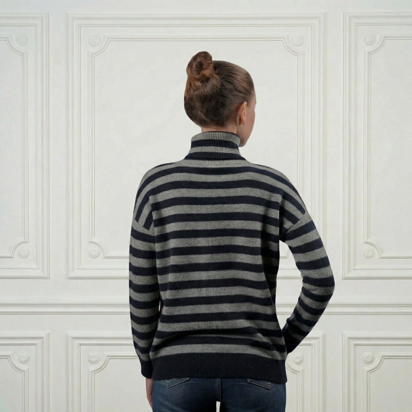 Striped Cashmere Turtleneck - Blue Sky Cashmere