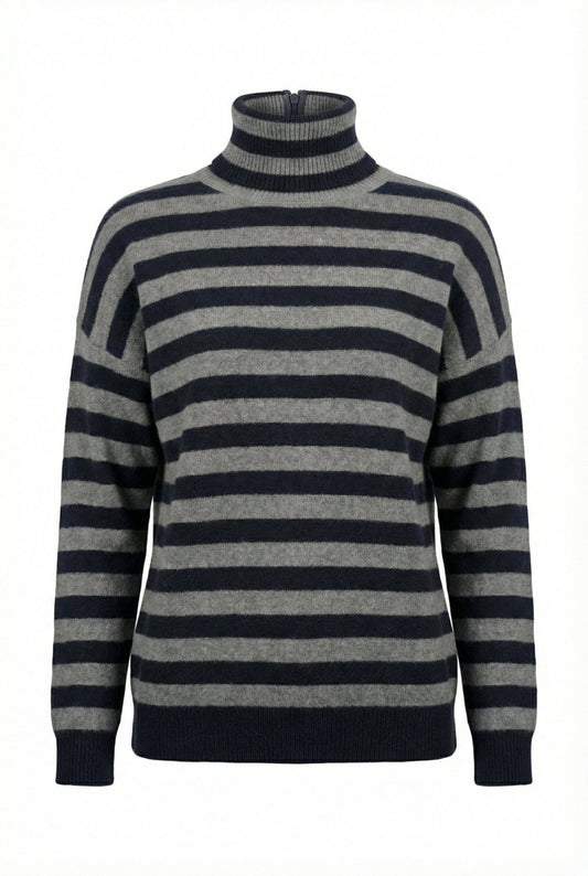 Striped Cashmere Turtleneck - Blue Sky Cashmere