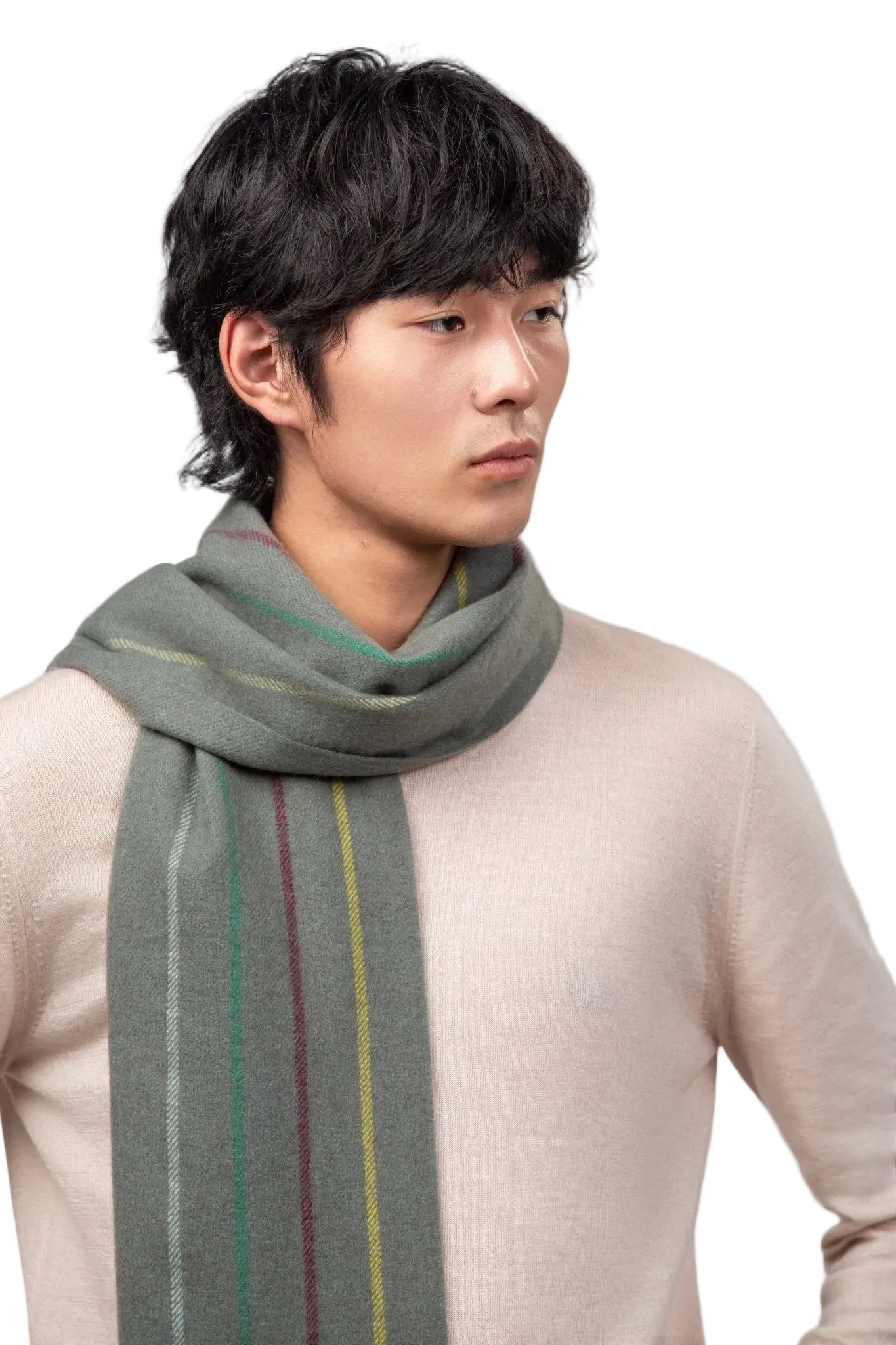 Striped Fringed Cashmere Scarf - Blue Sky Cashmere