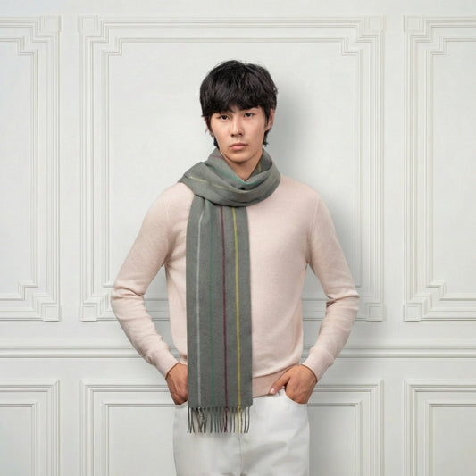 Striped Fringed Cashmere Scarf - Blue Sky Cashmere