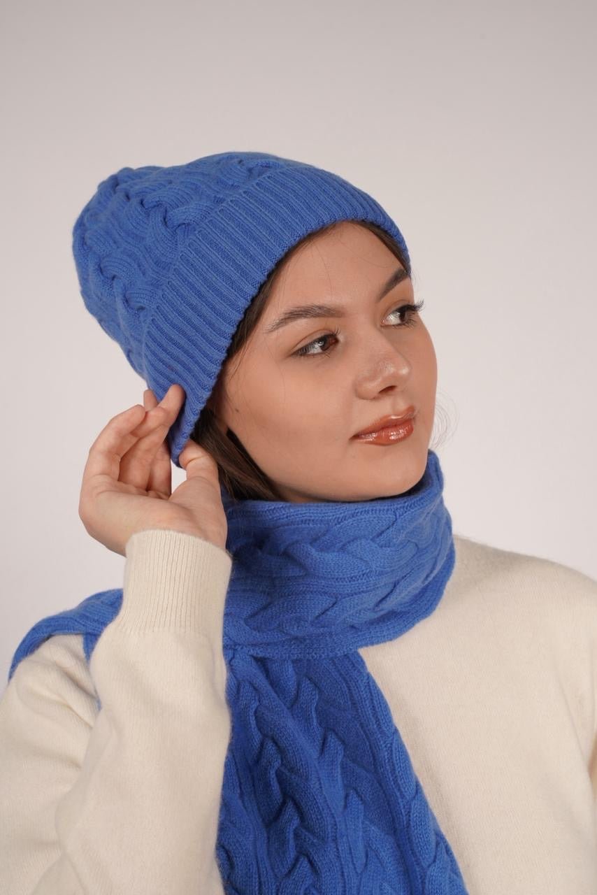 Victoria Cashmere Knitted Beanie - Blue Sky Cashmere