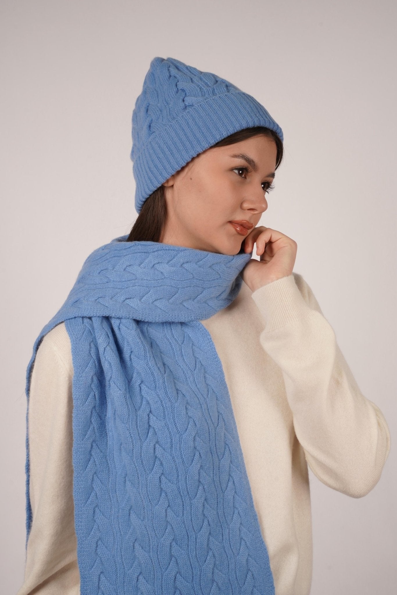 Victoria Cashmere Knitted Beanie - Blue Sky Cashmere