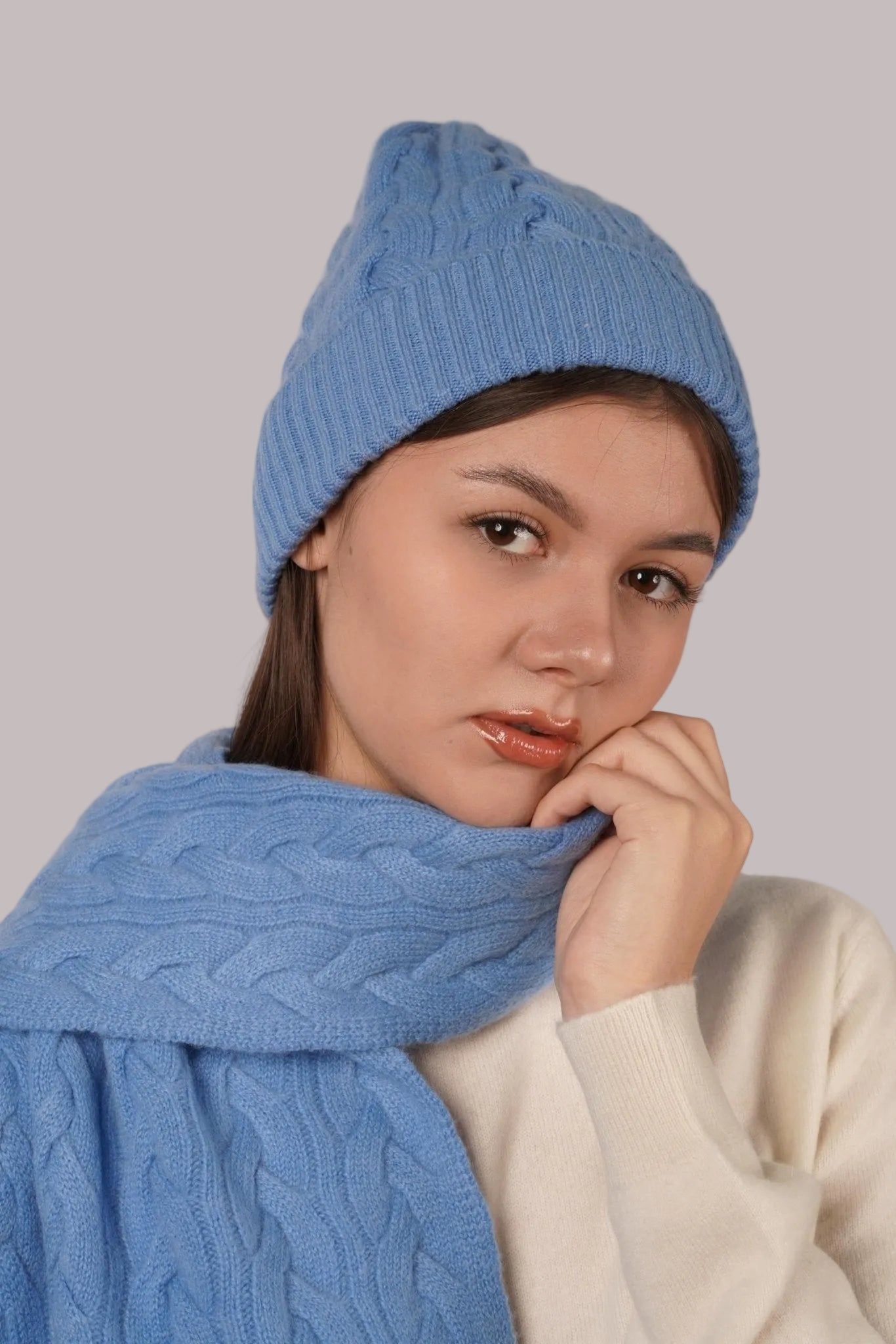 Victoria Cashmere Knitted Scarf - Blue Sky Cashmere