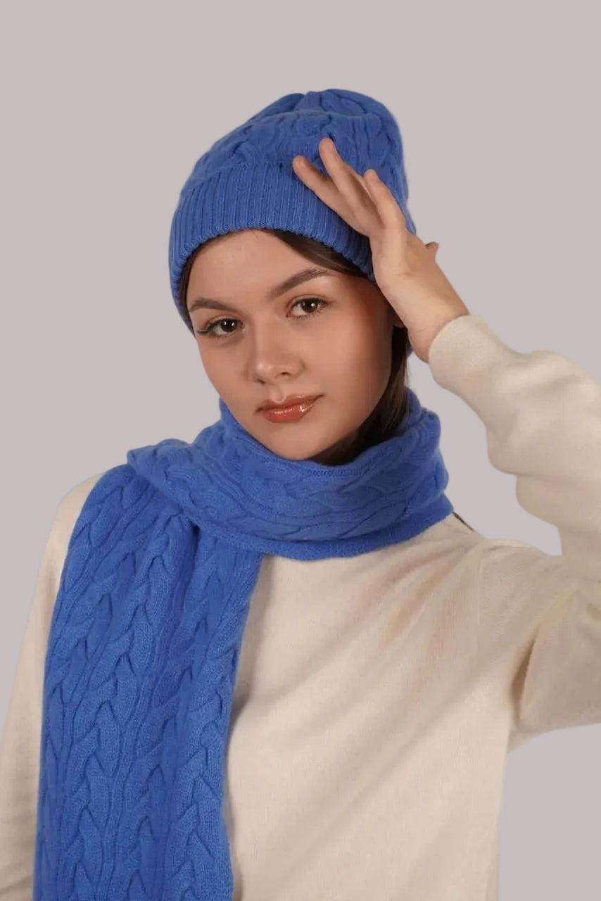 Victoria Cashmere Knitted Scarf - Blue Sky Cashmere