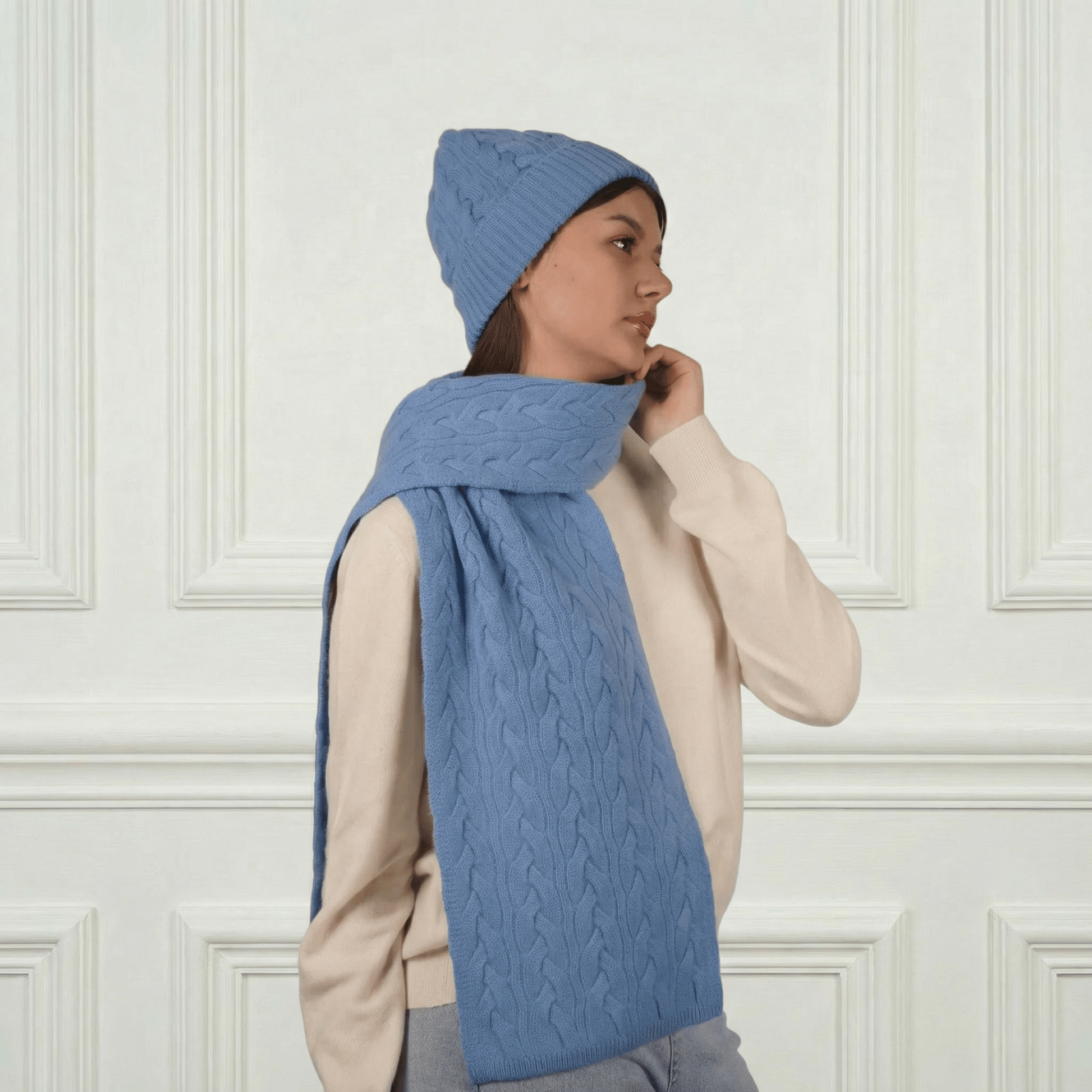 Victoria Cashmere Knitted Scarf - Blue Sky Cashmere