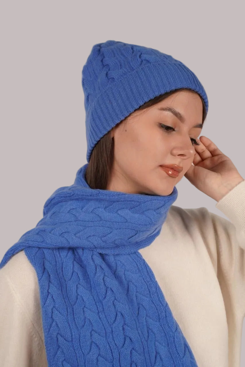 Victoria Cashmere Knitted Scarf - Blue Sky Cashmere