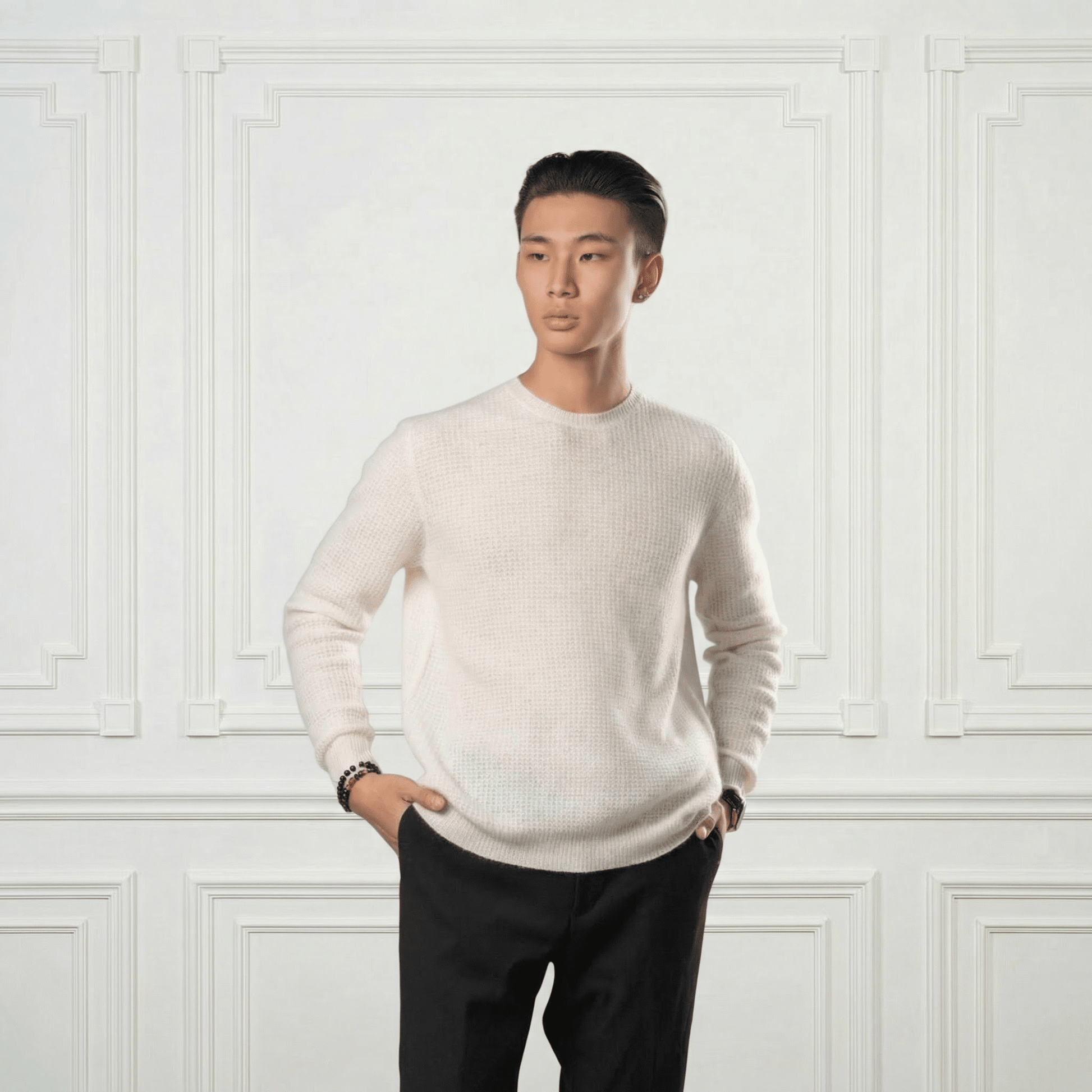 Waffle Cashmere Sweater - Blue Sky Cashmere