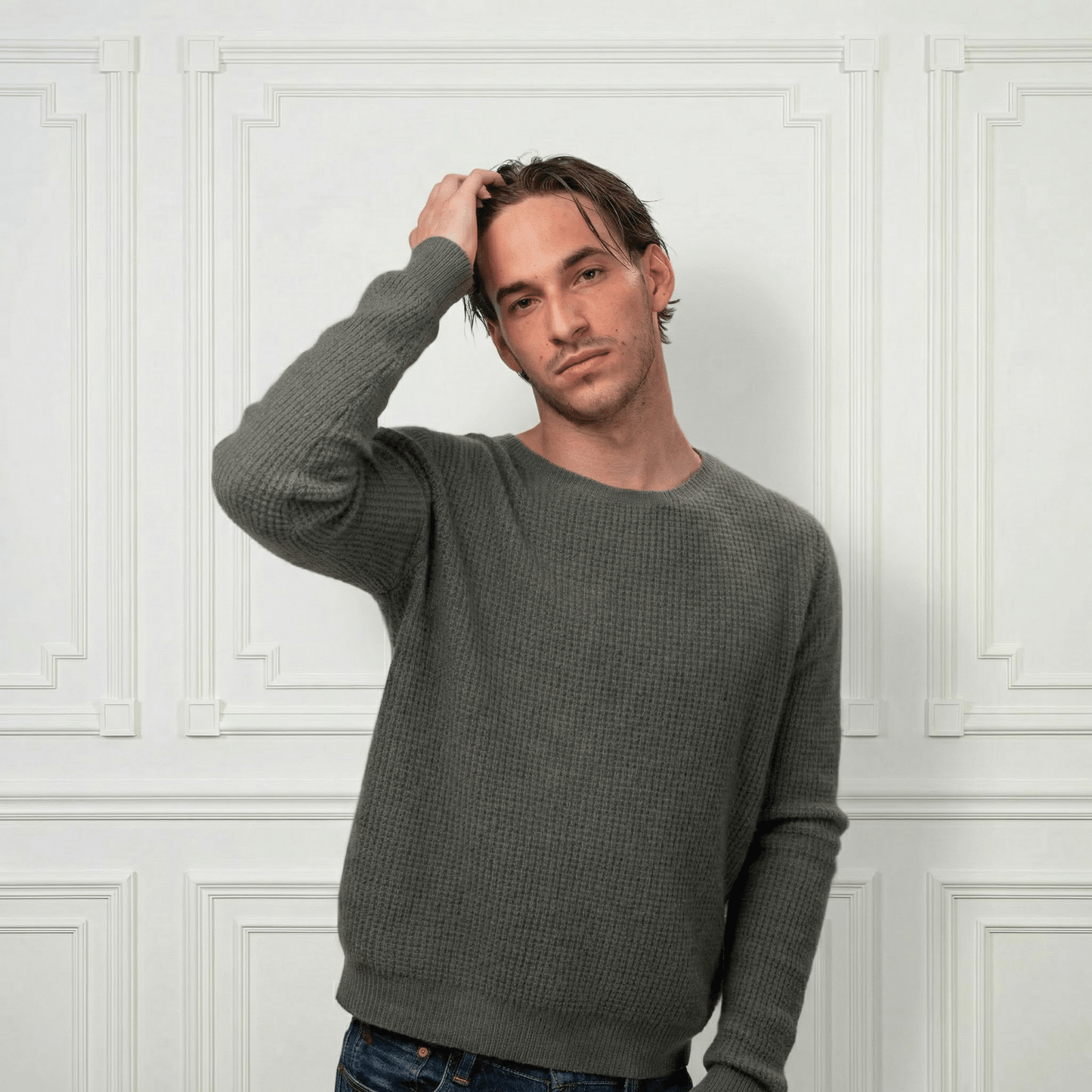 Waffle Cashmere Sweater - Blue Sky Cashmere