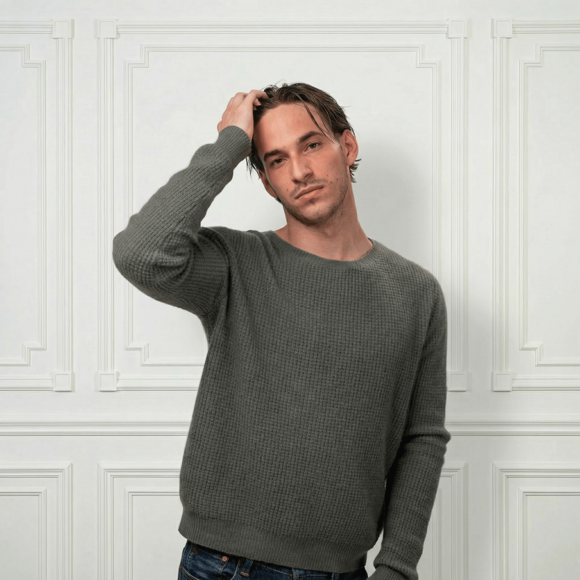 Waffle Cashmere Sweater - Blue Sky Cashmere