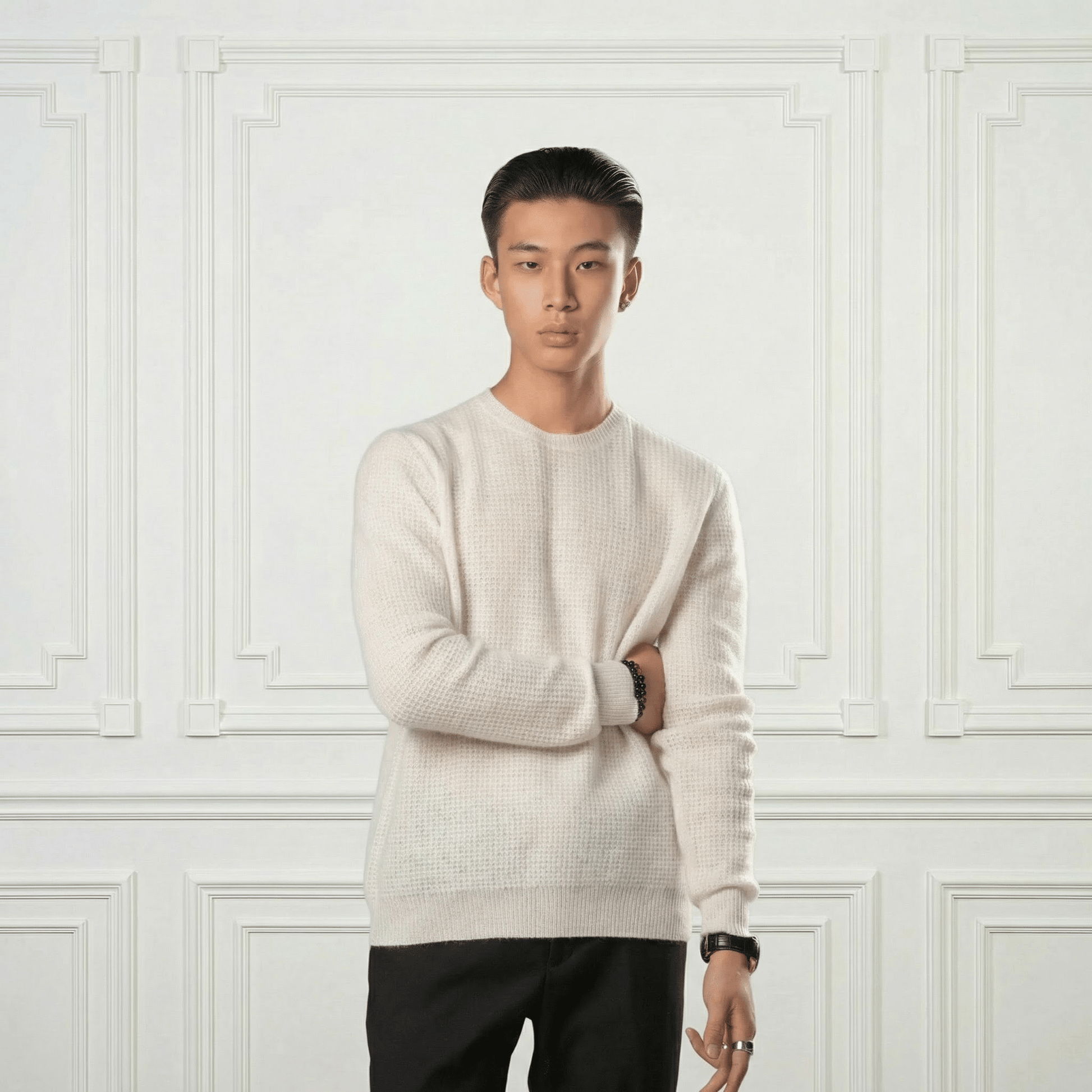Waffle Cashmere Sweater - Blue Sky Cashmere