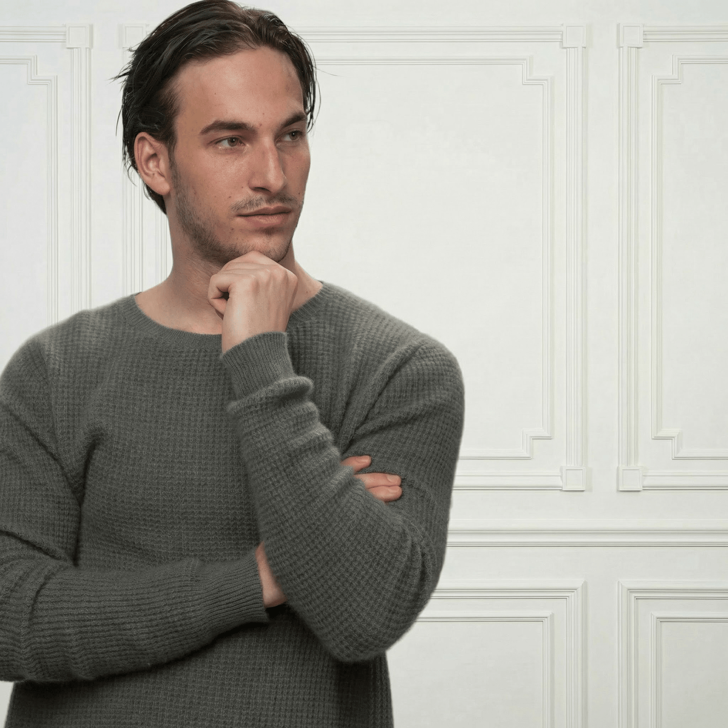 Waffle Cashmere Sweater - Blue Sky Cashmere