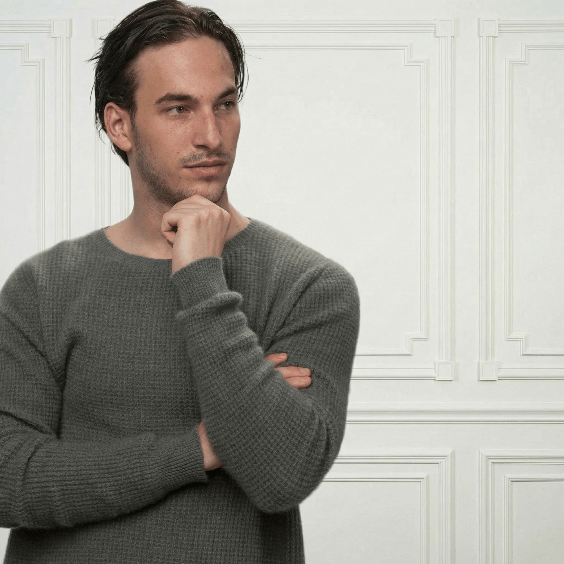 Waffle Cashmere Sweater - Blue Sky Cashmere