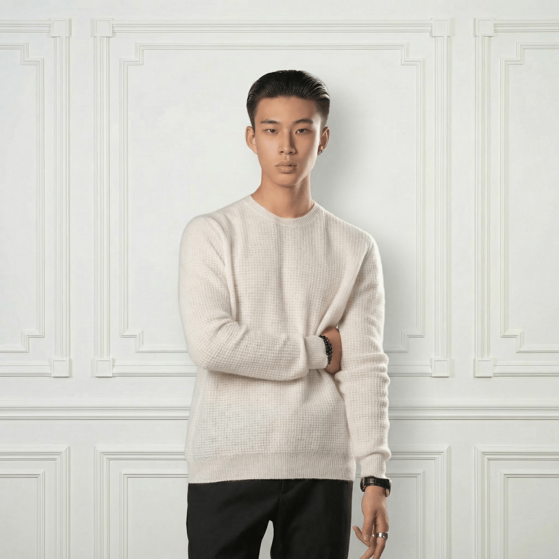 Waffle Cashmere Sweater - Blue Sky Cashmere