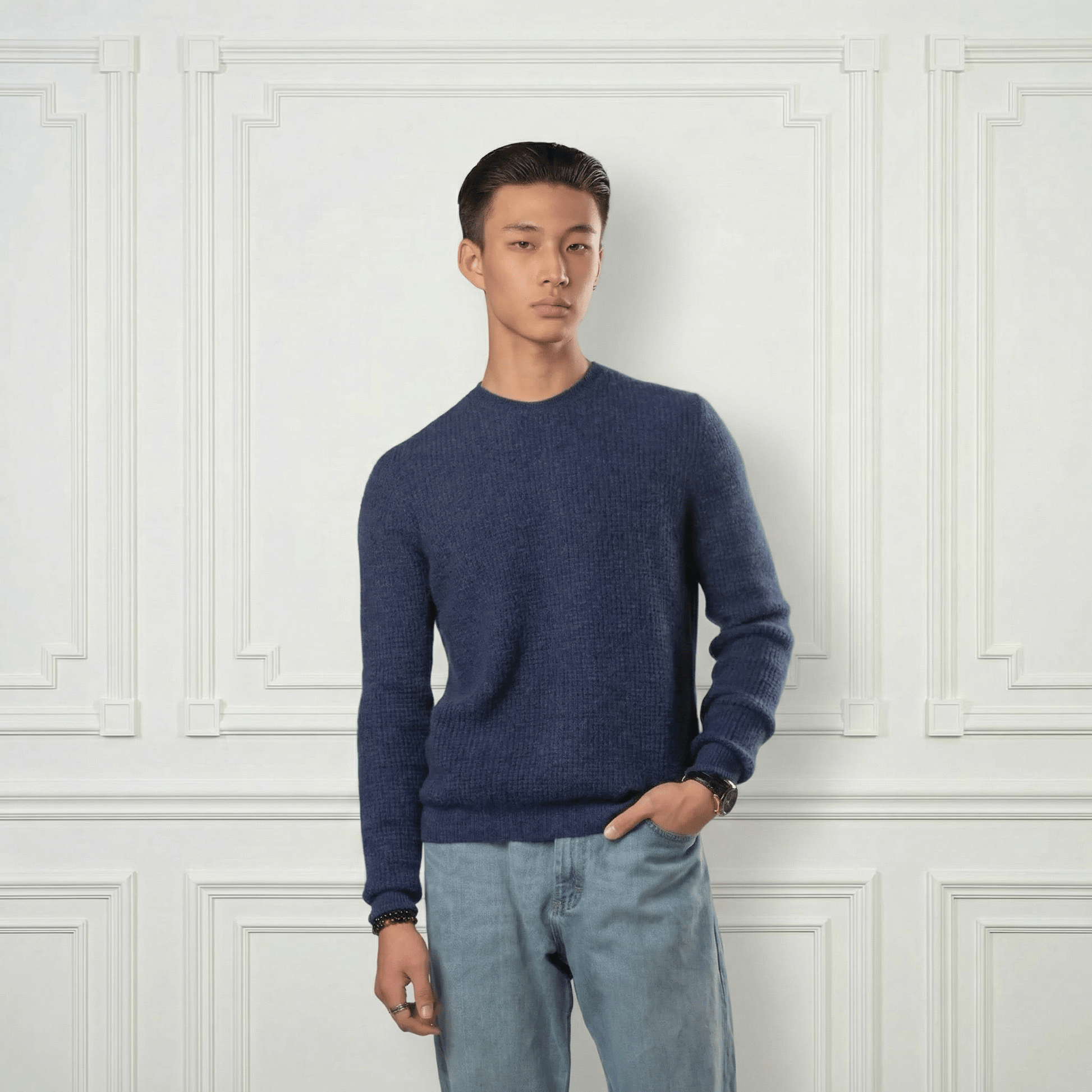 Waffle Cashmere Sweater - Blue Sky Cashmere