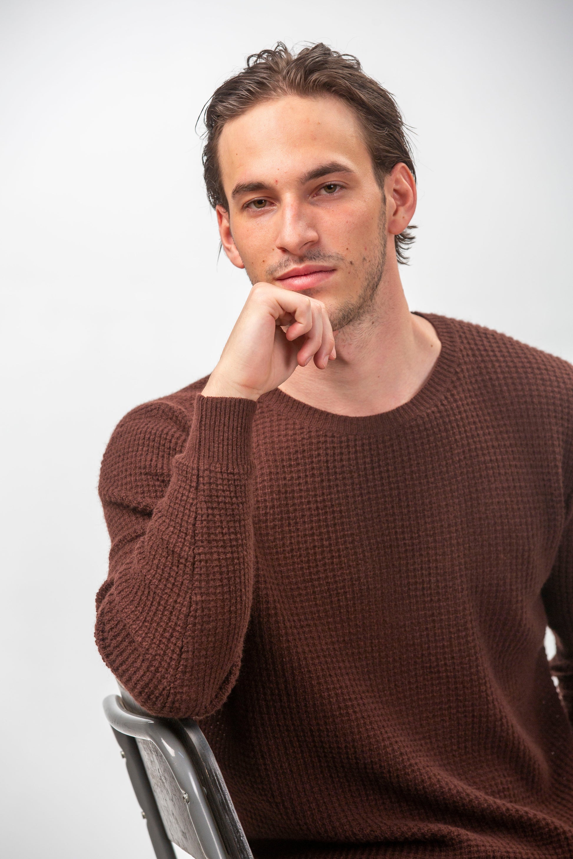 Waffle Cashmere Sweater - Blue Sky Cashmere