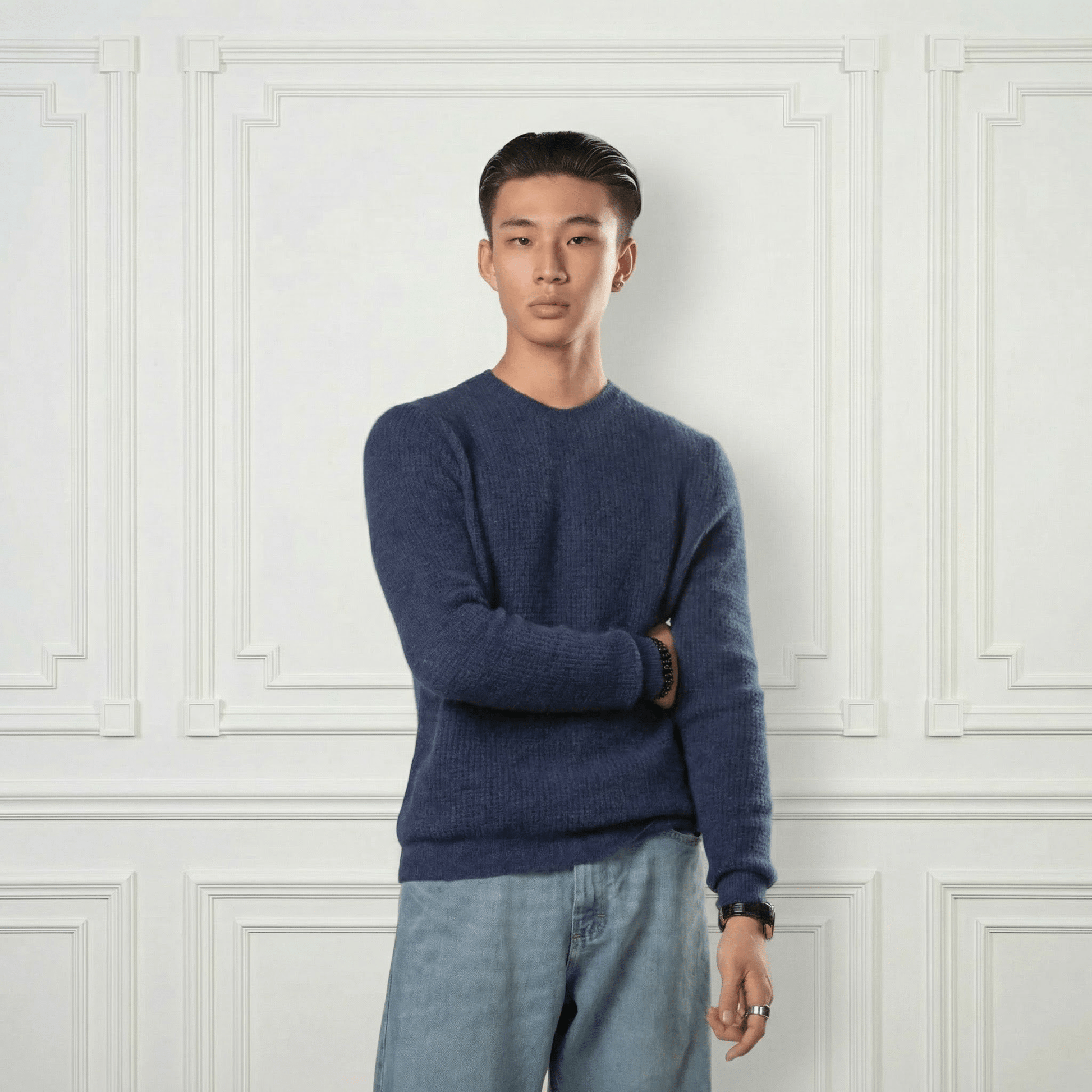 Waffle Cashmere Sweater - Blue Sky Cashmere